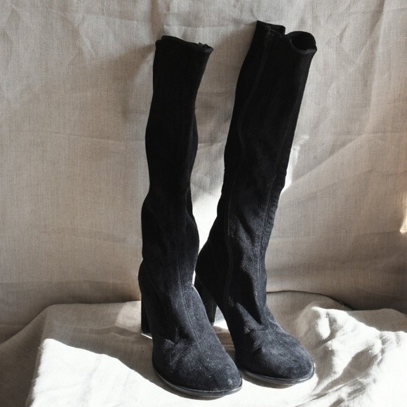 Ann Demeulemeester Black Velluto Suede Knee High Heeled Boots Sz 38 (7.5") - Picture 2 of 14